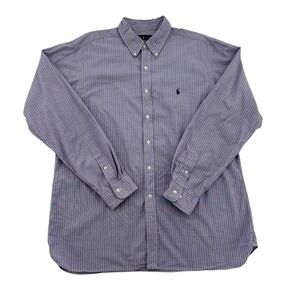 Ralph Lauren Classic Fit Striped Button Down Shirt Men Size 17 34-35 Blue White